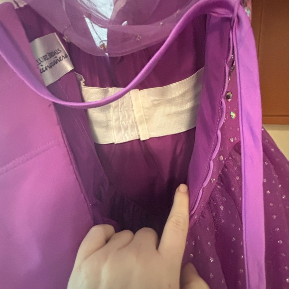 Allure Bridals Purple Sequin Tulle Ball Gown with Puffy Sleeves - Picture 8 of 17